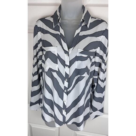EXPRESS The Portofino Shirt, Zebra Print, Size: S P, Roll Tab Sleeves, 48-023 - Picture 5 of 14